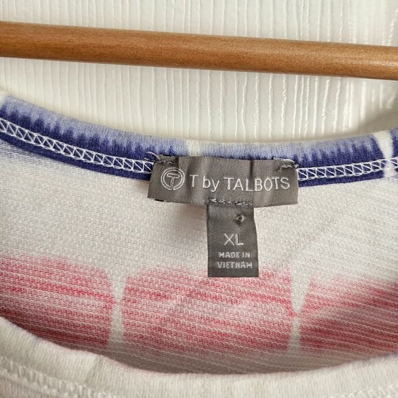 T by‎ Talbots Women's Size XL Tie Dye Striped White Shirt 3/4 Sleeve - Picture 2 of 10